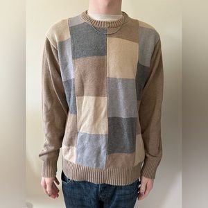 Oscar De La Renta Color Block Knit Sweater Tan and Grey